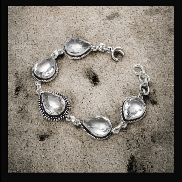 White Topaz Gemstone Handcrafted In India Toggle Bracelet Size 7-8” New W Tags - Picture 7 of 12